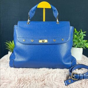 MCM First Lady Tote Light Blue Leather Top Handle Bag Adjustable Strap - Auth